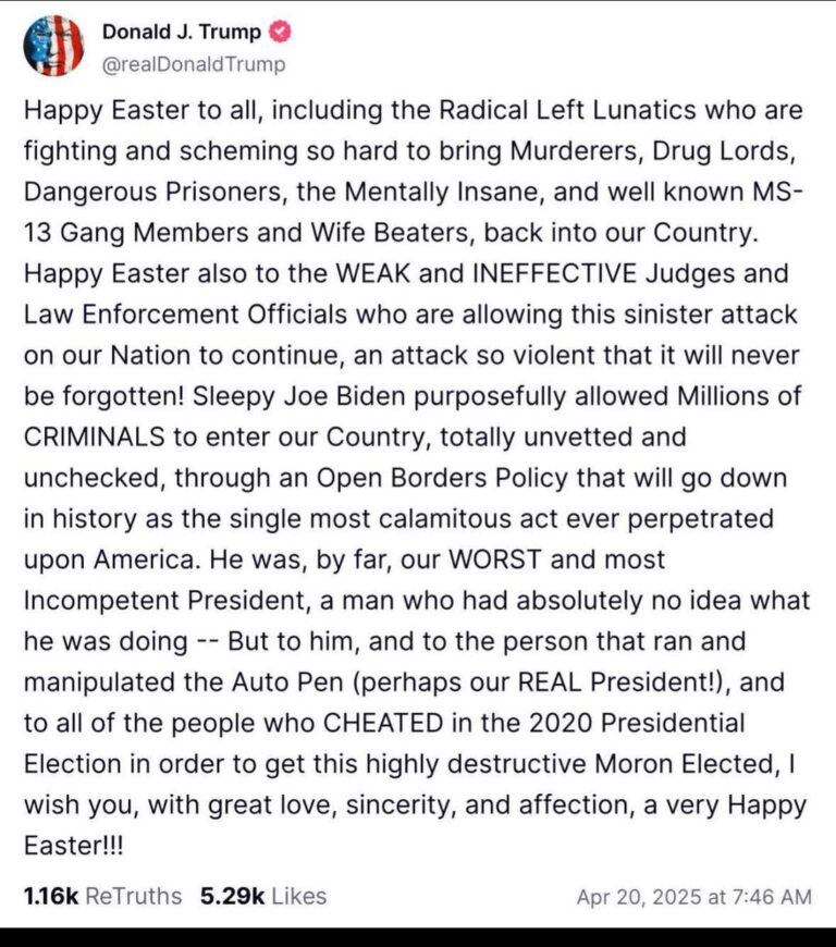 Donald Trump aims at his opponent in Easter message filled with sulfuric acid